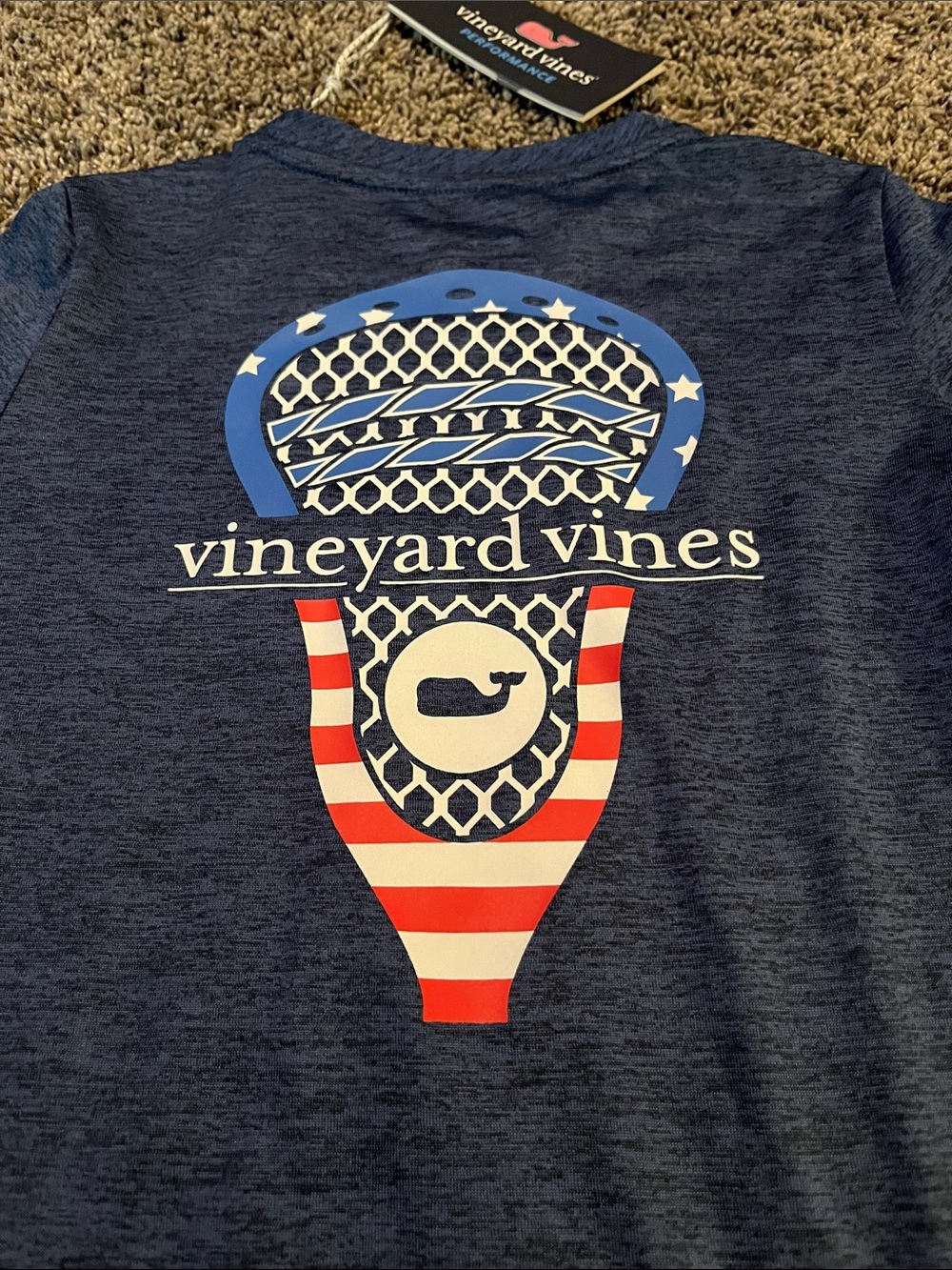 Vineyard Vines Navy Patriotic Lacrosse Graphic Tee. Boy 3T. New